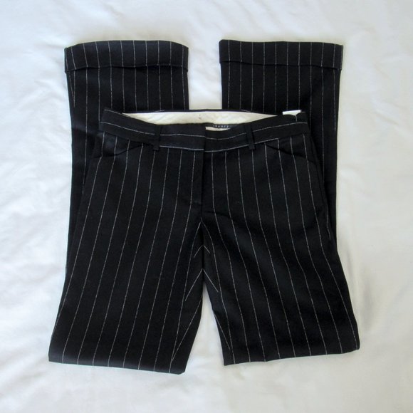 Theory Pants - SOLD THEORY Black Pinstripe Flare Trousers Low Rise Wool Dress Pants Essential